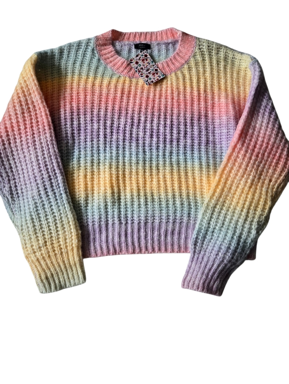 debut Pastel Rainbow Crewneck Sweater in Pink, Yellow, Lavender, Mint